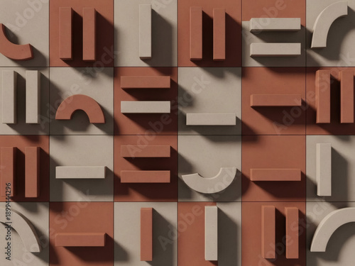 Wallpaper Mural 3d Relief Of Terracotta And Cream Geometric Blocks Arranged In A Grid Pattern With Dramatic Shadows Torontodigital.ca