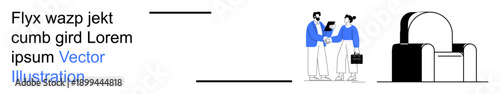 Business collaboration, professional lifestyle, modern workplace, teamwork, job interview, technology integration. Two professionals exchanging ideas, modern equipment. Business collaboration
