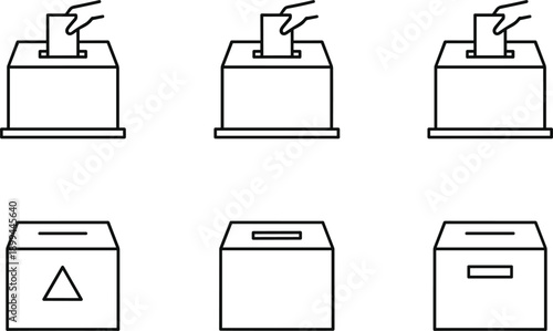 Ballot box voting icons set featuring election ballot casting and secure vote containers in outline style design concepts