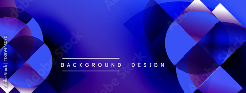 Abstract blue background features overlapping geometric shapes. Gradient colors create dynamic visual effect. Text reads background design.