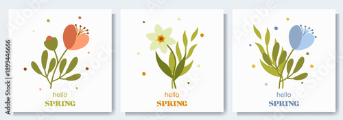 Spring Set of Retro Floral Postcards