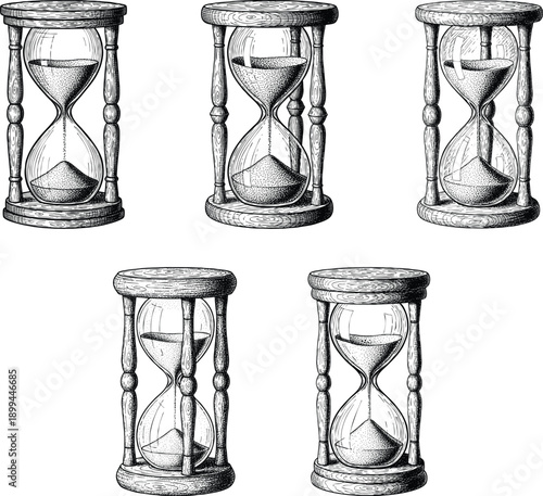 Engraving art vintage hourglass collection engraving vector