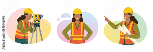 Female Civil Engineer Illustration Set, International Women’s Day 2026, Give To Gain. Women in STEM, gender equality.