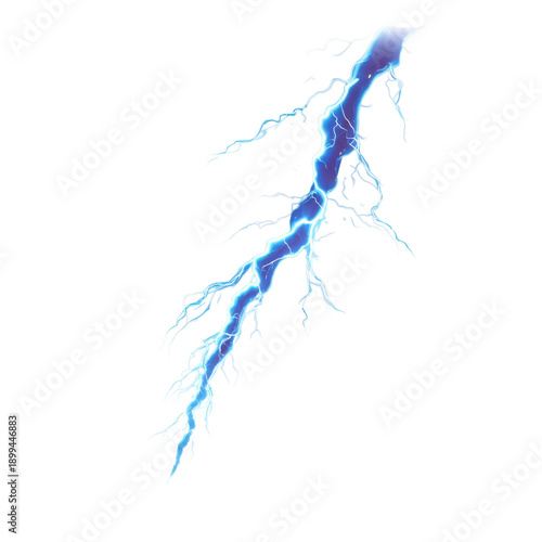 A bright blue lightning bolt strikes against a black background