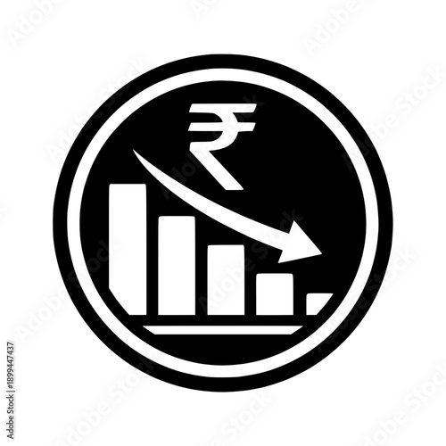 Rupee with falling chart icon for financial loss concept