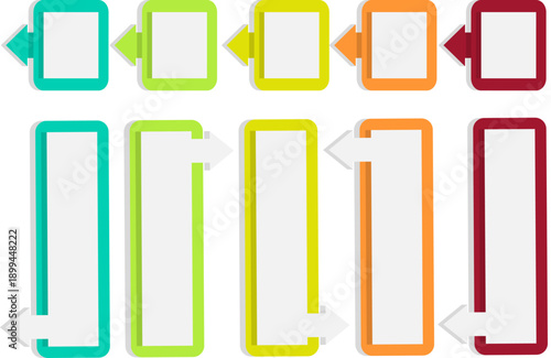 左右に広がる矢印付きカラフル縦長フレームセット｜比較・選択・手順説明に使えるシンプルなインフォグラフィック用デザイン素材