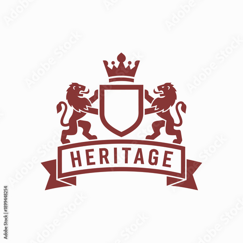 Heritage Royal Crest Logo with Crown, Shield, and Two Lions Design Element