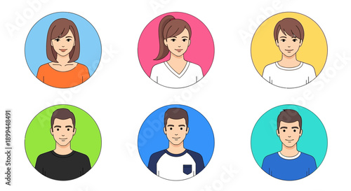 Diverse group of happy people with colorful backgrounds smiling