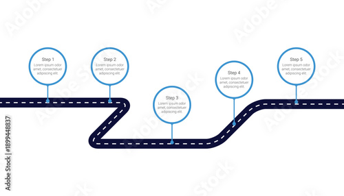 Roadmap Infographic With Five Steps And Winding Asphalt Road