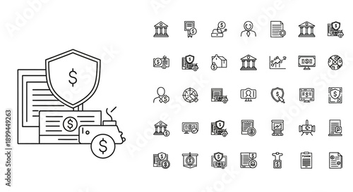 Financial Security and Protection Icons Set. Business and Money Concepts.