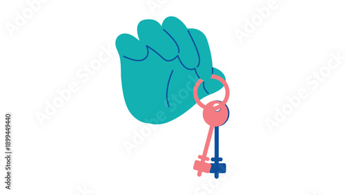 A hand holding colorful keys on a keyring with a gold ring