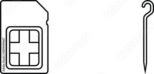 Medical SIM card and needle icons set featuring healthcare data storage and injection tools symbols design concepts