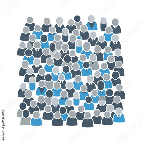 Crowd of People Silhouettes in Blue Tones