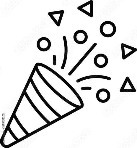 Black outline of a party popper exploding with confetti circles and triangles celebration explosion