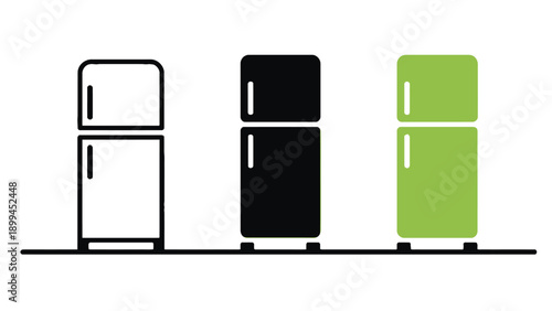 Three refrigerators in different colors on a clean white background