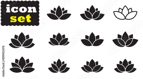Lotus Icon Set, Editable Solid Vector Illustration