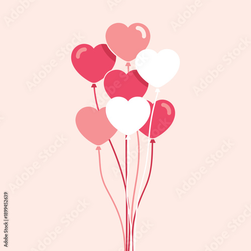A charming bunch of heart-shaped balloons in shades of pink and white, perfect for Valentine's Day, anniversaries, or expressing love and affection.