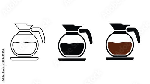 Three coffee pots with different liquid levels on a white background