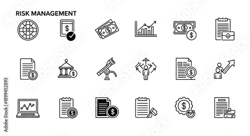 Risk Management Icons Set - Financial Strategy and Business Planning