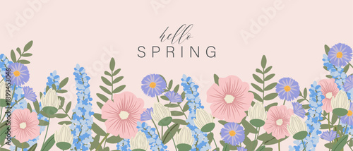 Hello spring, background, spring time, banner, cover, spring card