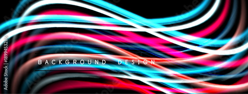 Abstract lines create vibrant, dynamic background. Colors blend, forming flowing shapes against dark space. Modern design element.