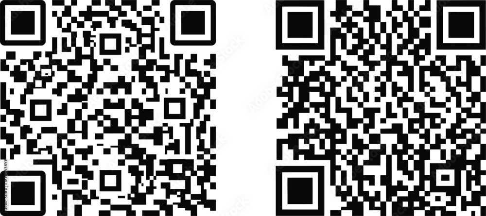 Fototapeta premium Two black qr codes on a white background for scanning and linking to digital content online