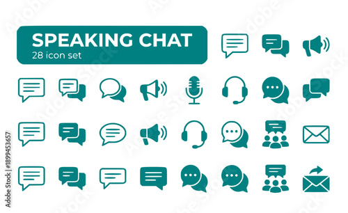 Speaking Chat Conversation Communication Speech Bubble Dialogue Messaging Voice Talk Discussion Text Social Interaction Online Vector Icon Set - Chat Communication