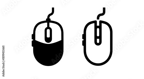 Computer mouse icons: filled and outline, input device symbols, black and white