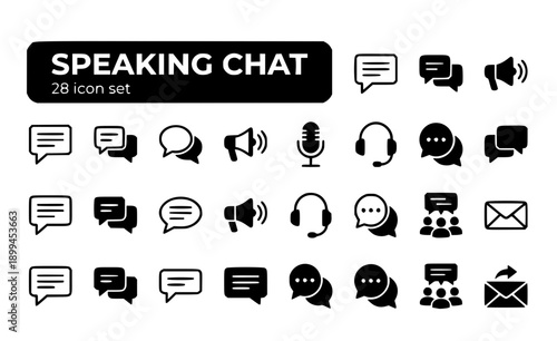Speaking Chat Conversation Communication Speech Bubble Dialogue Messaging Voice Talk Discussion Text Social Interaction Online Vector Icon Set - Chat Communication