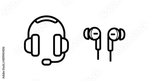 Outline icons of headphones and earphones, representing audio devices
