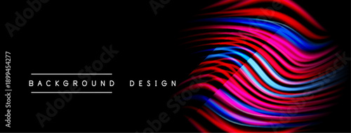 Abstract vibrant lines form flowing shape against black backdrop. Text reads background design. Modern, dynamic visual presentation.