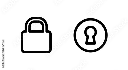 Outline icons of a locked padlock and a keyhole, symbolizing security and access.