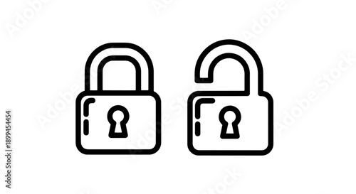 Outline icons of a locked and unlocked padlock, representing security status and access.