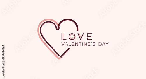 Bold Pink Outline Heart with Love Valentine's Day Text on a Soft Pink Background, expressing romantic celebration.
