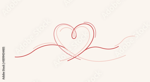 Minimalist Red Line Art Heart Shape on a Soft Beige Background, symbolizing continuous love and connection.