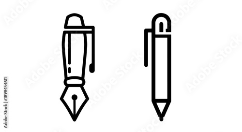 Two outline icons of pens, a fountain pen and a ballpoint, representing writing and communication.