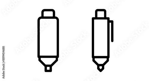 Highlighter and Ballpoint Pen Icons in Minimalist Line Art Style