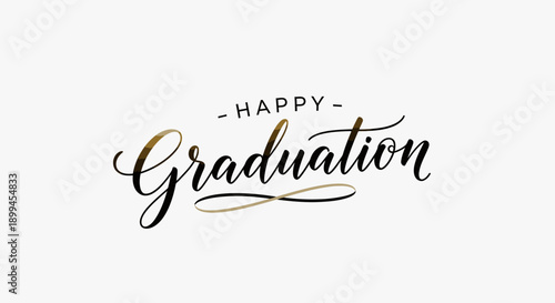 Happy Graduation elegant gold and black calligraphy text, celebratory message on an isolated white background.