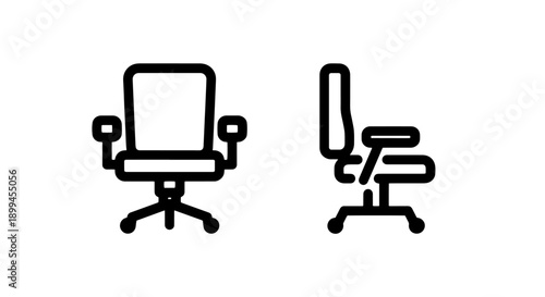 Office Chair Icons, Front and Side View - Modern Minimalist Design