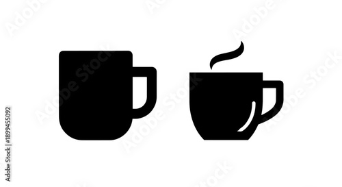 Solid black icons of a coffee cup and a steaming mug