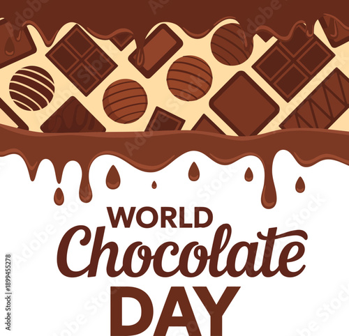 World Chocolate Day celebration with various types of chocolate bars and sweets on transparent  background