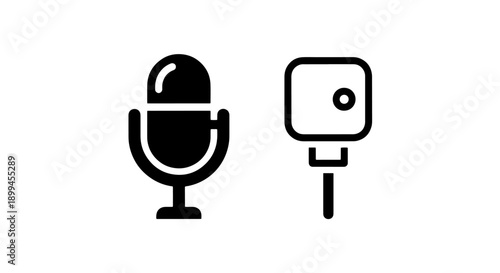 Solid black icon of a microphone next to a square audio input symbol