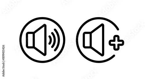 Outline icons for sound volume increase and sound adjustment with plus symbol.