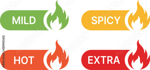 Four rounded rectangles with text and flame mild spicy hot extra