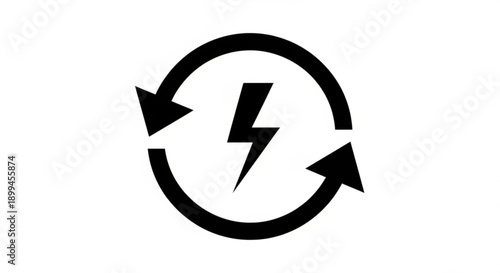Electricity symbol surrounded by circular arrows indicating energy recycling or reuse concept depicted in simple illustration