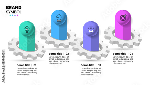 Infographic template. 4 3D gears with icons and text