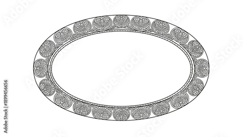 Elegant oval picture frame features complex decorative patterns and vintage borders perfect for classical portrait presentations.