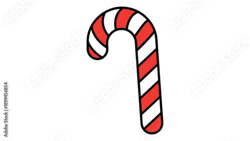Classic red and white striped candy cane stands alone against a white background representing traditional Christmas holiday treats.