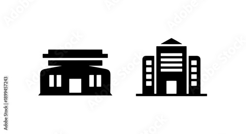 Simple line icons of modern buildings, for urban and corporate themes