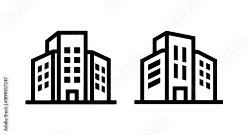 Contemporary building icons with multiple windows for cityscapes